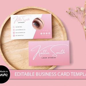 Professionelle Visitenkartenvorlage, DIY Schönheitskartenvorlage, Rosa und Weiß Feminine Visitenkarten, Lash Tech Kleine Visitenkarten