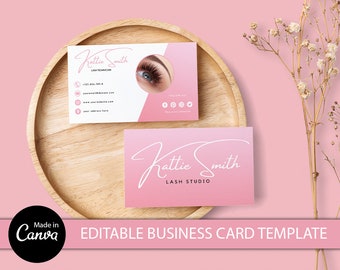 Professionelle Visitenkartenvorlage, DIY Schönheitskartenvorlage, Rosa und Weiß Feminine Visitenkarten, Lash Tech Kleine Visitenkarten