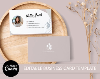 Editable Business Card Template, Real Estate Business Card, Canva Template, Business Card Template, Custom Business Card