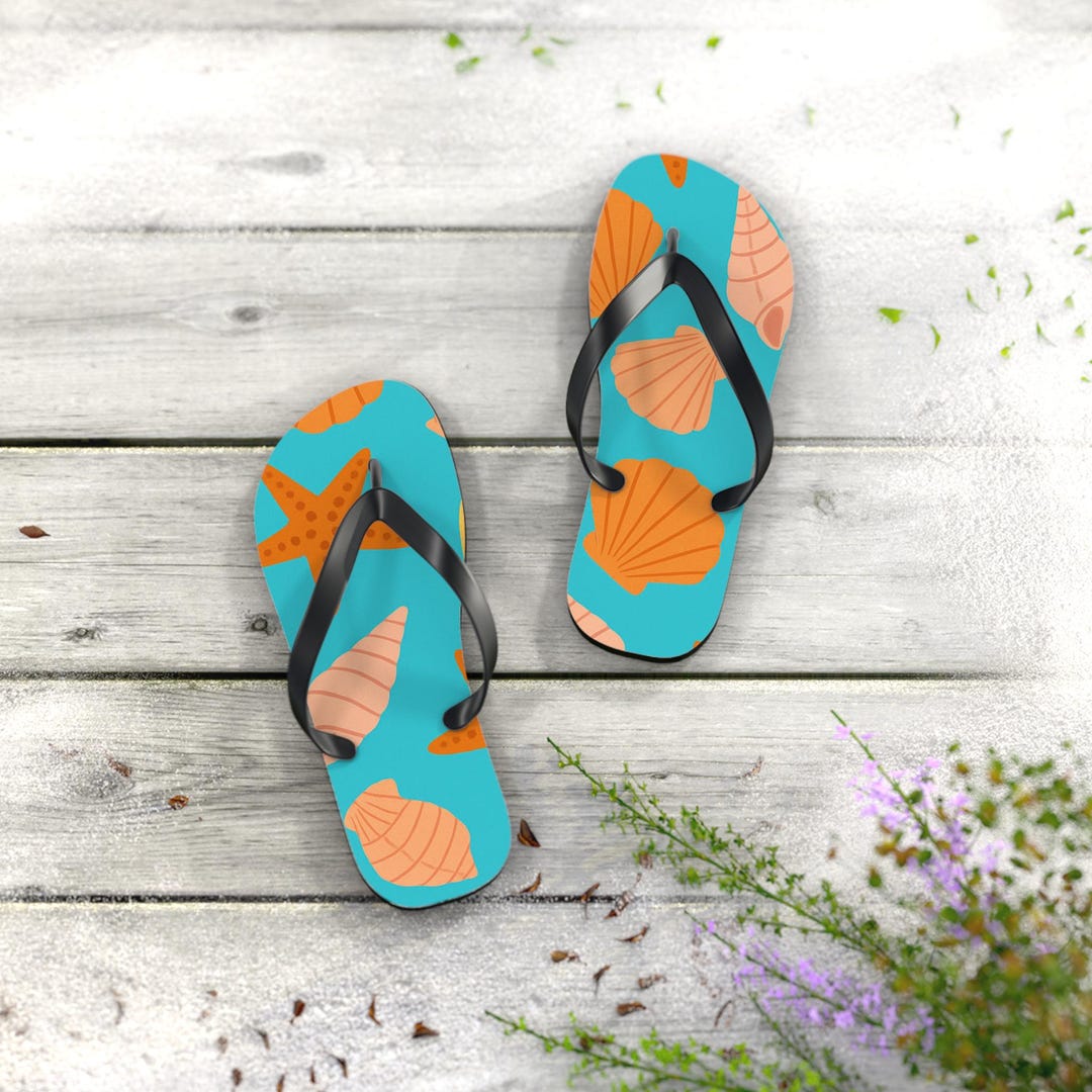 Bright Beach Flip Flops - Seashell Design Summer Sandals, Vacation ...