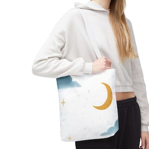 Celestial Tote Bag  Moon & Stars Reusable Bag, Whimsical Eco-Friendly Shopping Tote, Gift for Dreamers, Everyday  Beach Bag