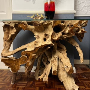 Teak root hall table