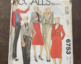 Vintage McCall's Sewing Pattern 6753 Miss Size 10 Jacket, Skirt, and Pants