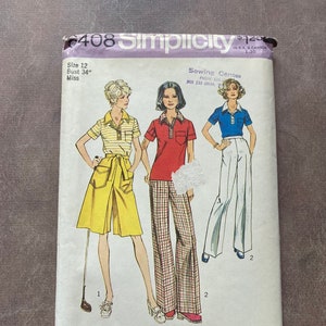 Vintage Simplicity Costura Padrão 6408 Misses&#39; e Top Saia Calça e Calça Feminina Tamanho 12