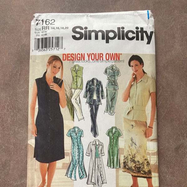 Vintage Simplicity Sewing Pattern 7162 Misses' Petite Design Your Own Shirt Dress in Two Lengths Shirt Skirt and Pants Size 14-20