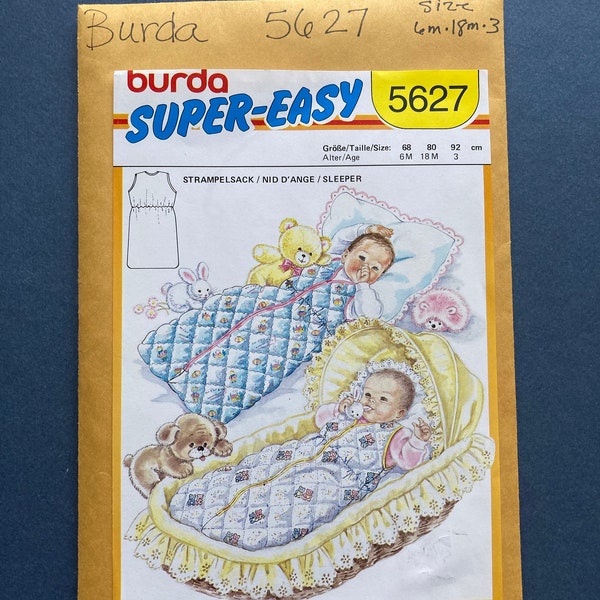 Vintage Burda Super Easy Sewing Pattern 5627 Baby Strampelsack and Sleeper Size 6m/8m/3