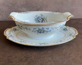 Vintage Noritake Violette 3054 Gravy Boat With Attached Plate