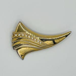 Vintage Gold Tone and Rhinestone Brooch Pin