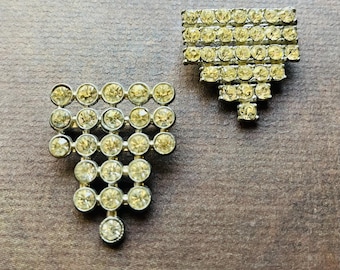Vintage Art Deco Rhinestone Brooches — 1940s Geometric Designs