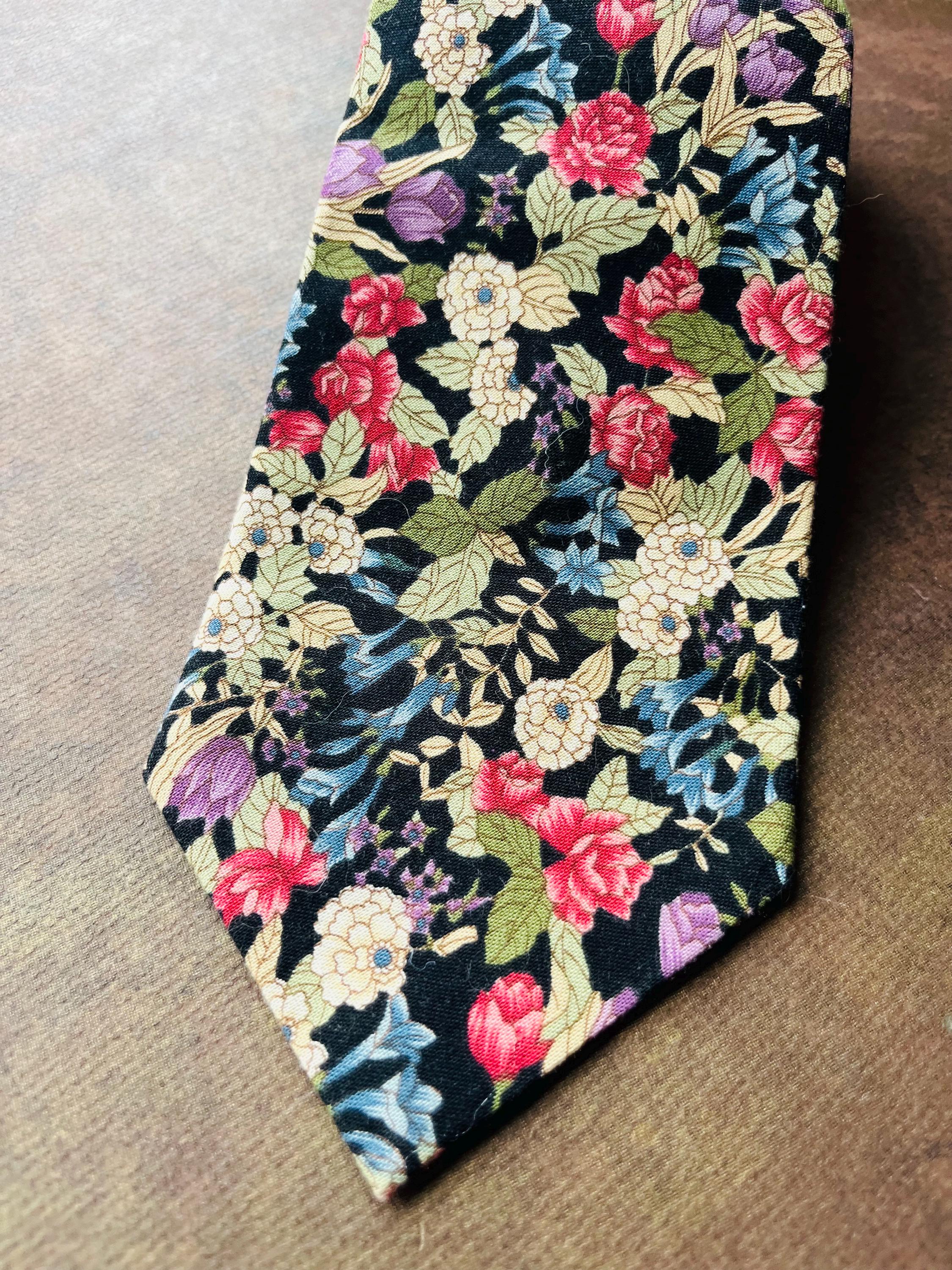 Vintage Tango by Max Raab Black Floral Cotton Men's Neck Tie