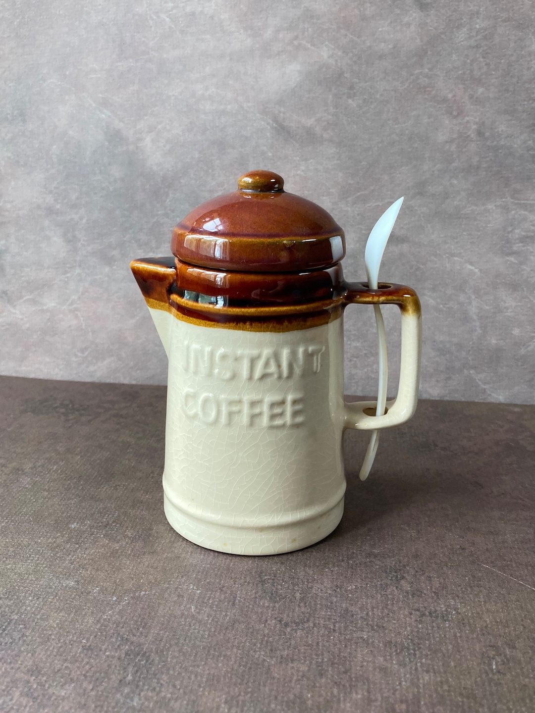 Vintage Instant Coffee Jar Container With Spoon Etsy