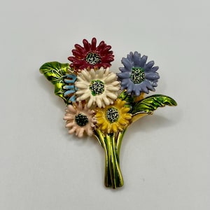 Vintage MFA Museum of Fine Arts Boston Enamel Flower Bouquet Brooch