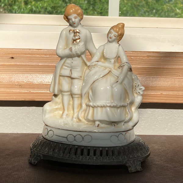 Vintage Porcelain Victorian Couple On Metal Base by Maruyama Toki Yamashiro Ryuhei