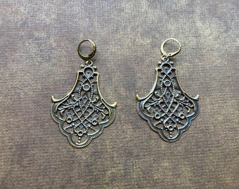 Antiqued Bronze Chandelier Filigree Dangle Earrings