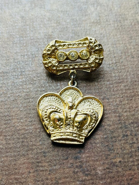 Broche Ancienne à Motif Couronne Strass - Bijou Vintage, Occasion