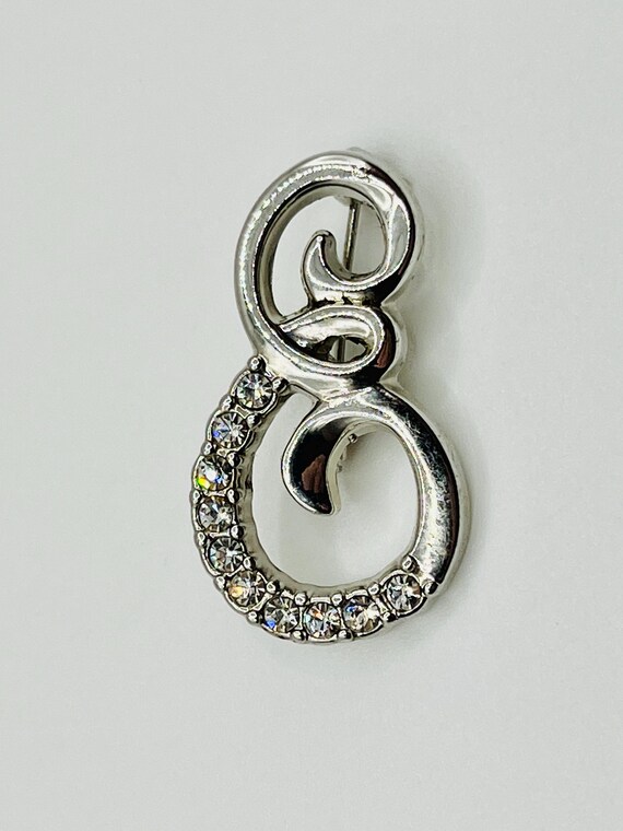 Vintage Rhinestone Initial E Silver Tone Brooch ~… - image 3