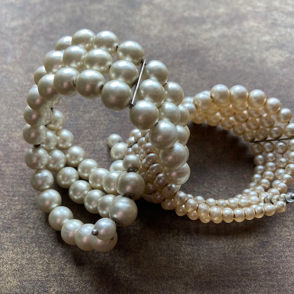 Vintage Faux Pearl Memory Wire Cuff Bracelets Costume Jewelry Lot of 2