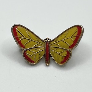 Vintage Yellow & Red Enamel Butterfly Brooch Pin.