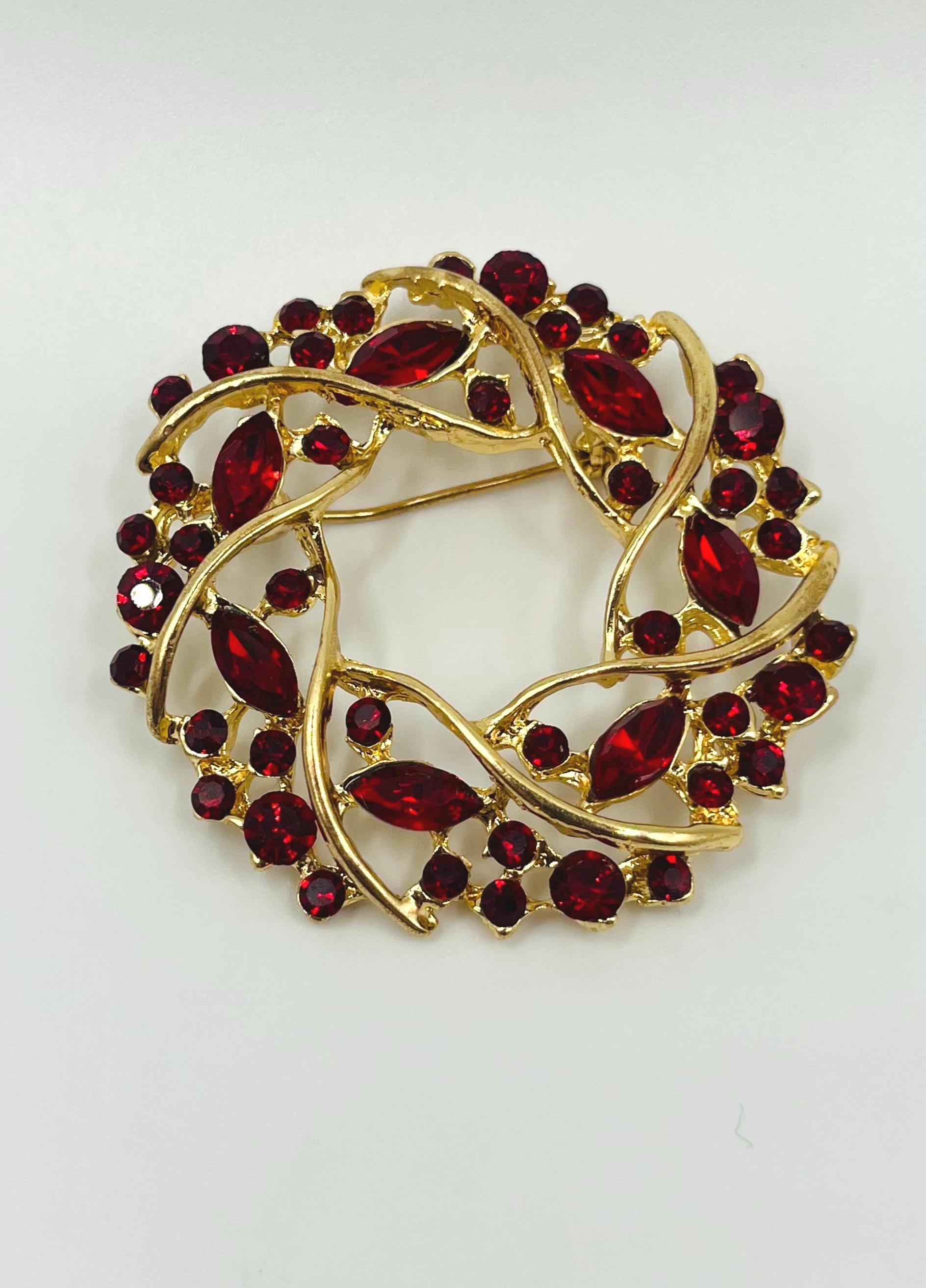 Broche Napier Argentée Couronne Strass Feuille - 4,2 Cm - Neuf Sans Emballage