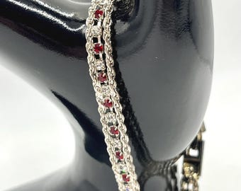 Vintage 1950s Red & Clear Rhinestone Silver Tone Bracelet