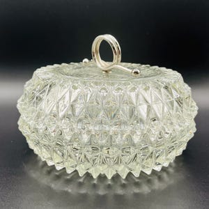 Vintage Indiana Glass Diamond Point Clear Candy Dish with Lid