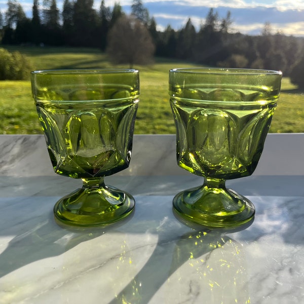 Vintage Anchor Hocking Avocado Green On The Rocks Juice Tumbler Glasses Set of 2