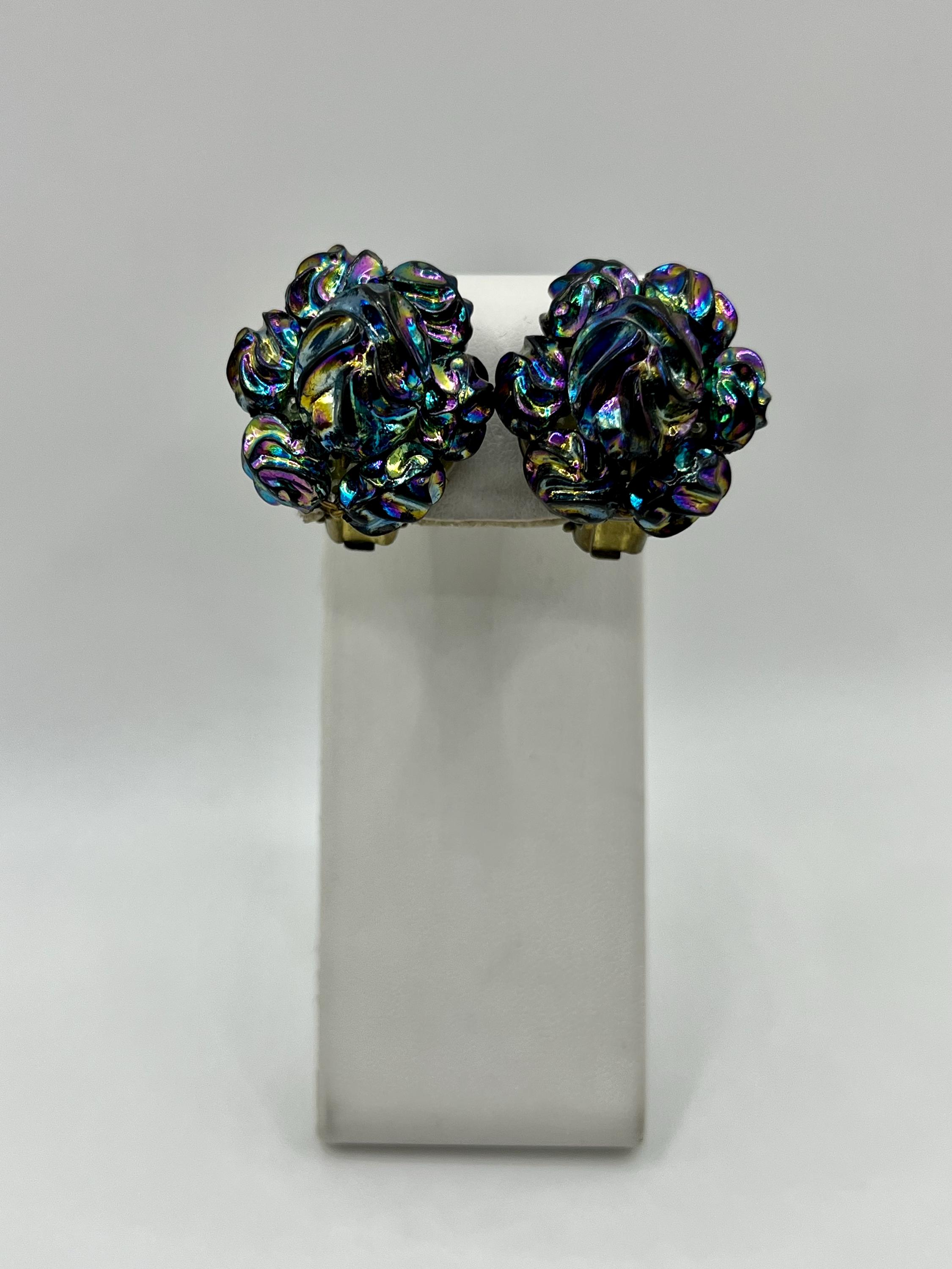 West Germany Earrings Porphyry Art Glass Western Germany Unique Multicolor Swirl Glass Clip Earrings main image 2