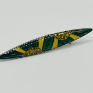 Vintage Pierre Bex Brooch ~ Art Deco Revival Enamel Sunrise Bar Pin