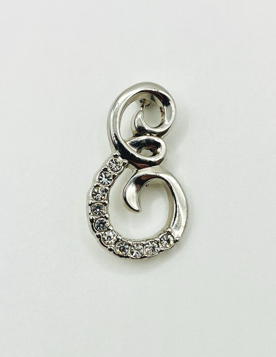 Vintage Rhinestone Initial E Silver Tone Brooch ~… - image 1