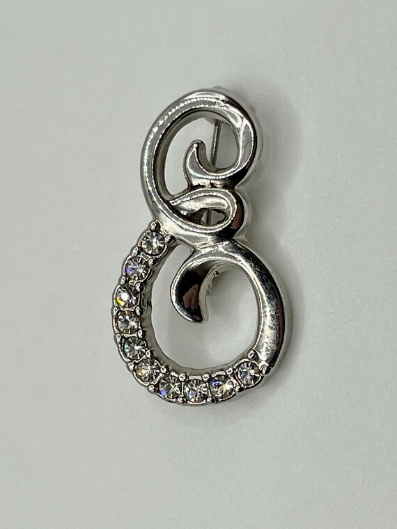 Vintage Rhinestone Initial E Silver Tone Brooch ~… - image 2