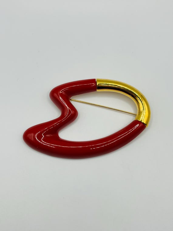 Vintage Monet Red and Gold Abstract Modernist Bro… - image 3