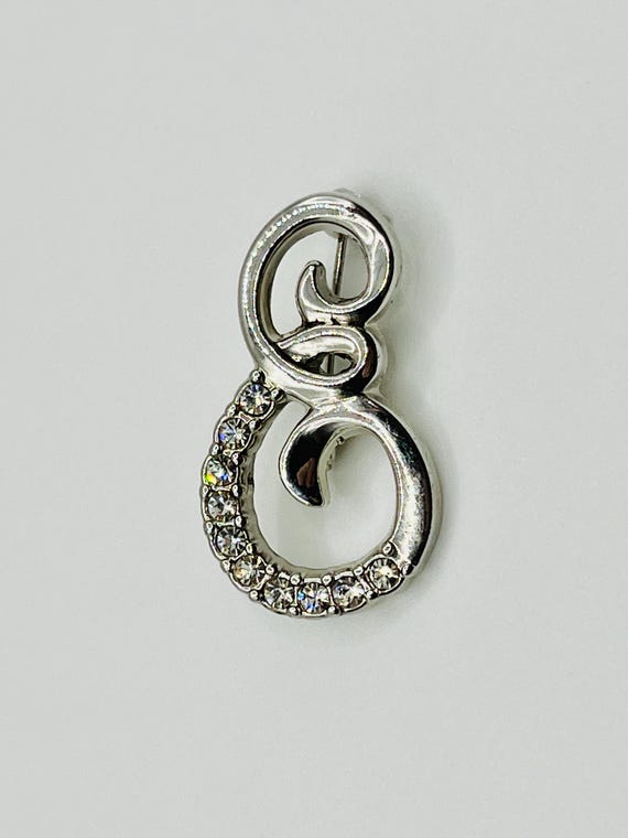 Vintage Rhinestone Initial E Silver Tone Brooch ~… - image 4