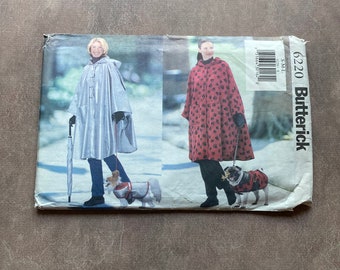 Vintage BUTTERICK Sewing Pattern 6220 Misses' Poncho & Dog's Coat Size S-L