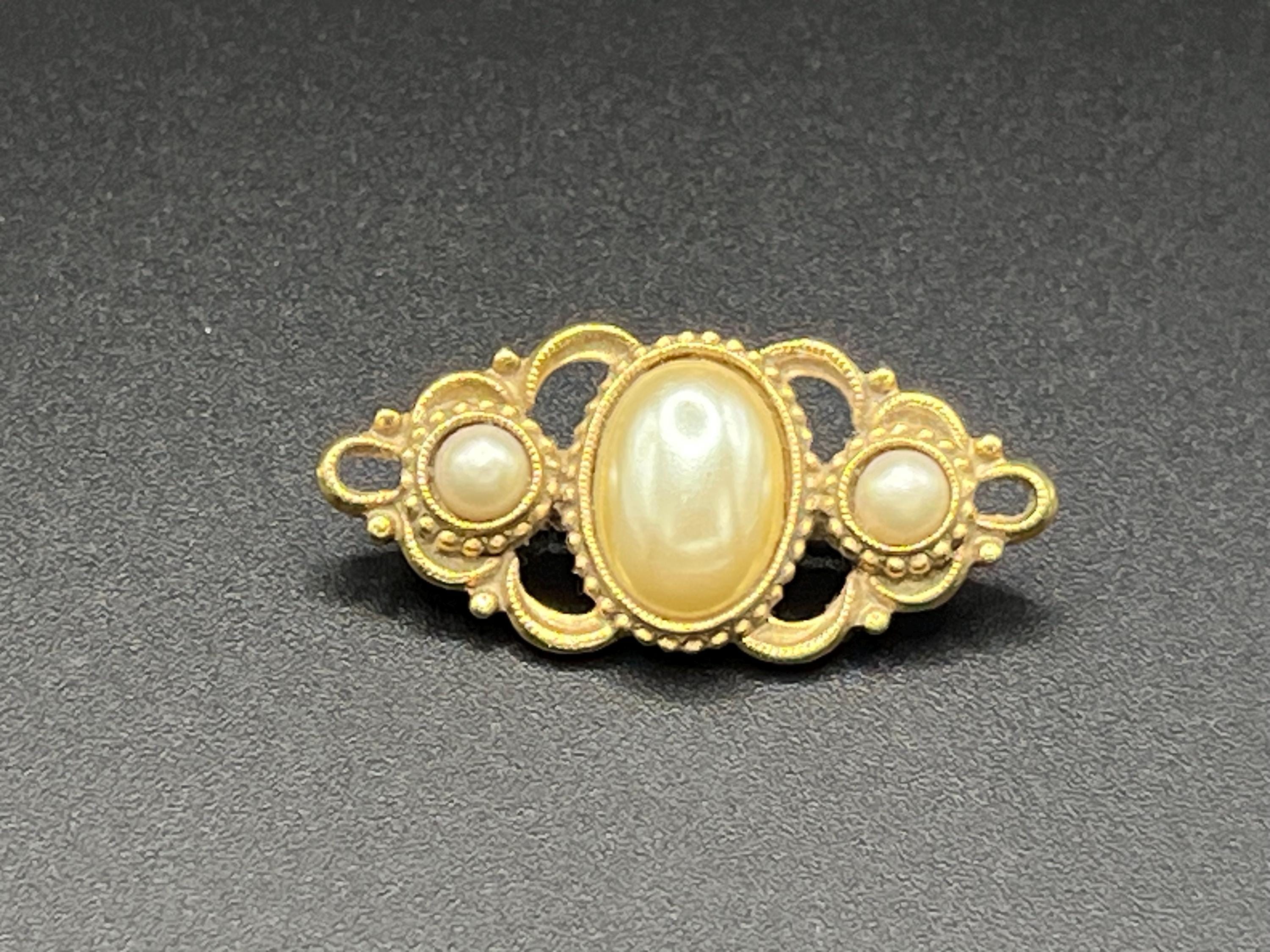 Vintage 1928 Earlier Gold Faux Pearl Watch Fob Brooch Vintage Watch Fob Mother of Pearl Oval Inset With Raised  main image 2