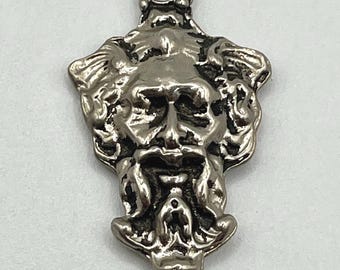 Vintage Greenman Pendant ~ Silver Tone Mythical Forest Spirit Charm ~ Celtic Pagan Jewelry