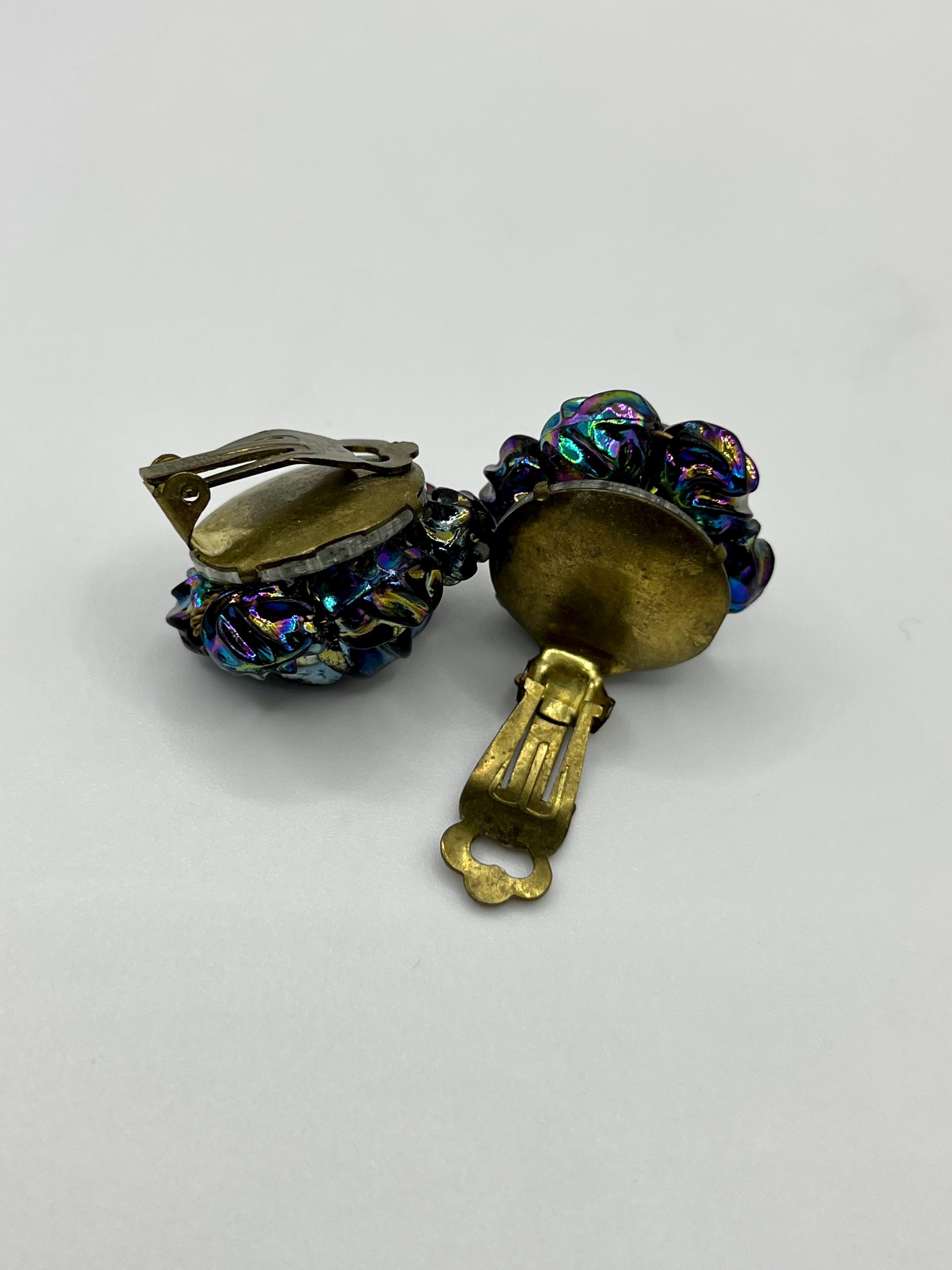 West Germany Earrings Porphyry Art Glass Western Germany Unique Multicolor Swirl Glass Clip Earrings display picture 1