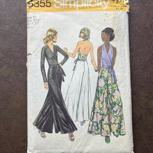 Vintage Sewing Pattern Simplicity 5355 ~ 1970s Misses Wrap Tie Blouse Halter Top and Pants Size 10