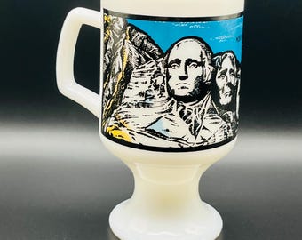 Vintage Mount Rushmore Souvenir Milk Glass Footed Mug
