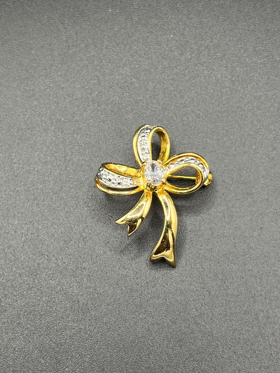 Bow Rhinestone Gold Tone Brooch Rhinestone Bow Brooch Pin, Elegant Crystal Sparkly Bowknot  main image 4