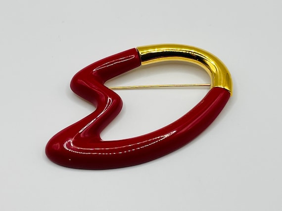 Vintage Monet Red and Gold Abstract Modernist Bro… - image 1