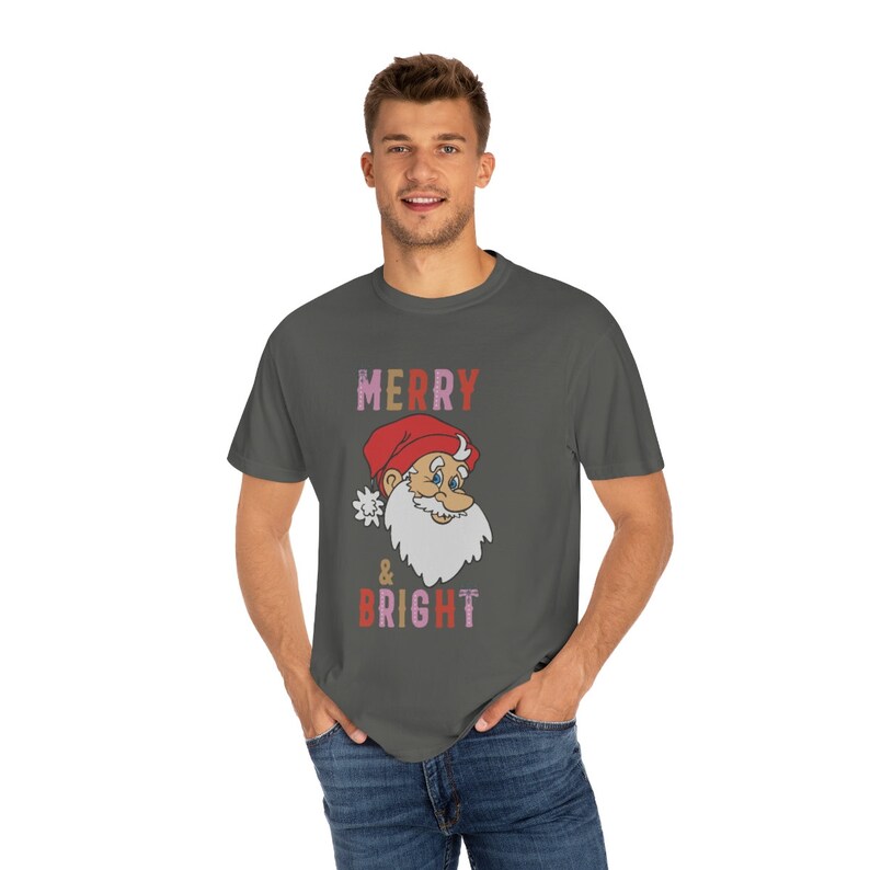 Comfort Colors Merry and Bright Santa Christmas Graphic T-shirt, Comfort Colors Trendy Christmas Shirt, Vintage Christmas Tee image 7