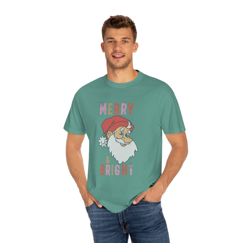 Comfort Colors Merry and Bright Santa Christmas Graphic T-shirt, Comfort Colors Trendy Christmas Shirt, Vintage Christmas Tee image 5
