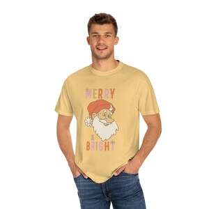 Comfort Colors Merry and Bright Santa Christmas Graphic T-shirt, Comfort Colors Trendy Christmas Shirt, Vintage Christmas Tee image 6