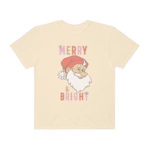 Comfort Colors Merry and Bright Santa Christmas Graphic T-shirt, Comfort Colors Trendy Christmas Shirt, Vintage Christmas Tee image 2
