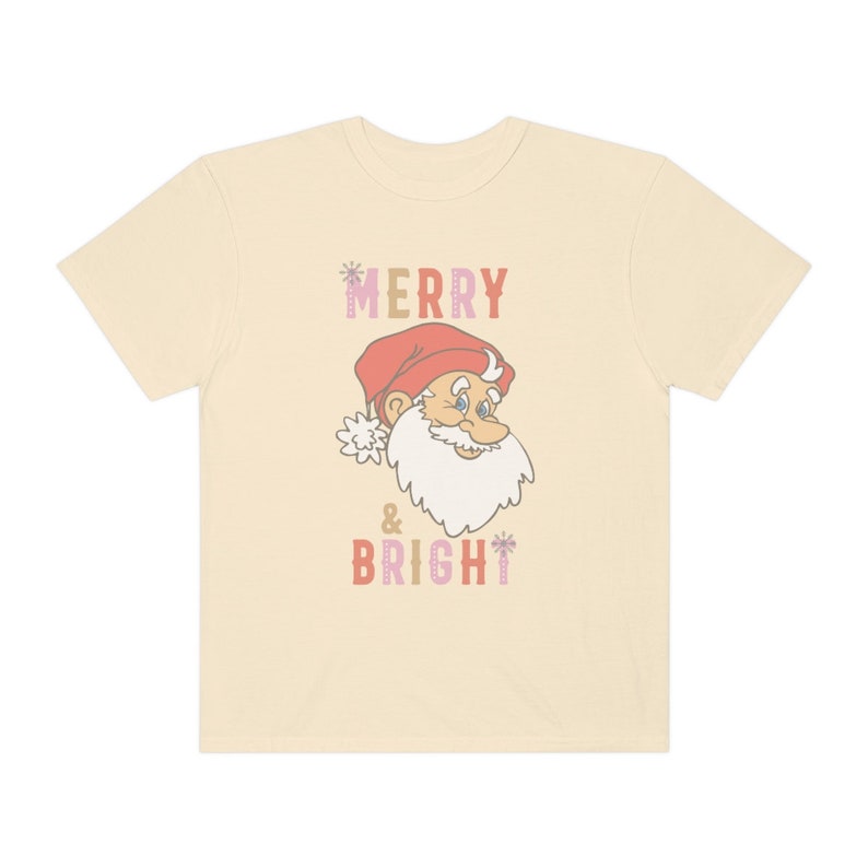 Comfort Colors Merry and Bright Santa Christmas Graphic T-shirt, Comfort Colors Trendy Christmas Shirt, Vintage Christmas Tee image 2