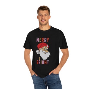 Comfort Colors Merry and Bright Santa Christmas Graphic T-shirt, Comfort Colors Trendy Christmas Shirt, Vintage Christmas Tee image 9