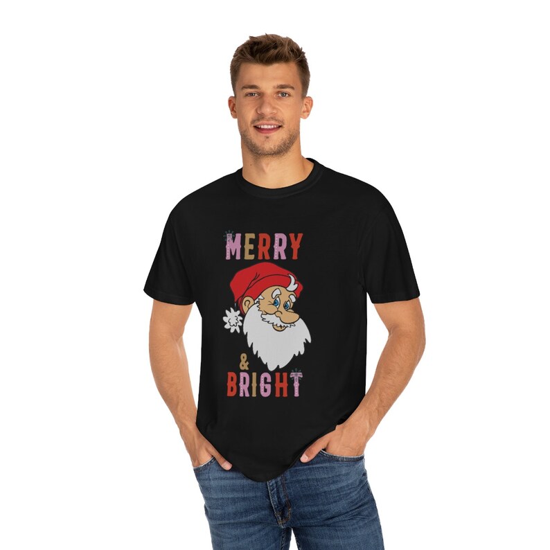 Comfort Colors Merry and Bright Santa Christmas Graphic T-shirt, Comfort Colors Trendy Christmas Shirt, Vintage Christmas Tee image 9