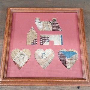Vintage Primitive Framed and Matted Antique Quilt House 1985 by Alice & Her Mother