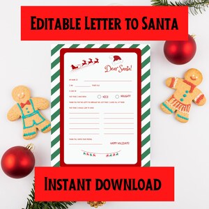 Letter to Santa Printable Template, Letter to Santa Clause, Dear Santa, Kids Christmas list