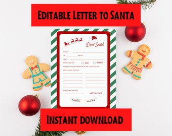 Letter to Santa Printable Template, Letter to Santa Clause, Dear Santa, Kids Christmas list